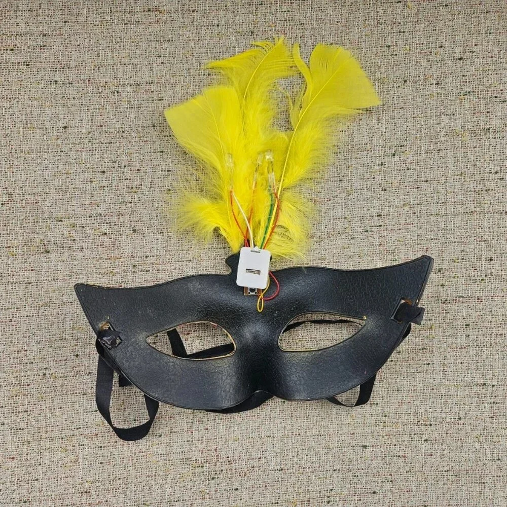 Yellow Faux Feather Mask Party Light Up Face Eye Mask Masquerade Mardi Gras Mask